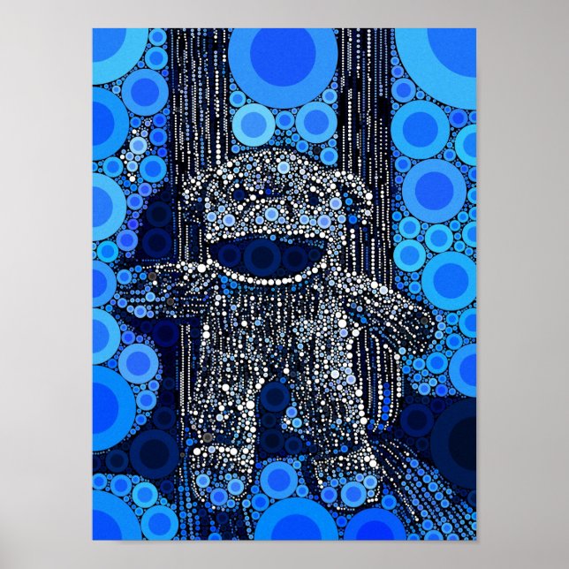 Funky Blue Sock monkey Circles Bubbles Pop Art Poster (Framsidan)