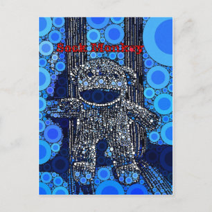 Funky Blue Sock monkey Circles Bubbles Pop Art Vykort