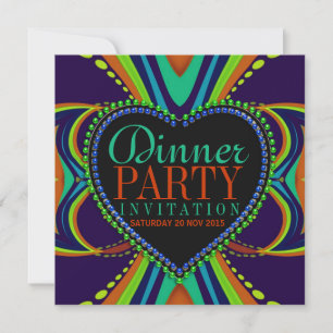Funky Bohemian Dinner Party Blue Grönt Inbjudningar