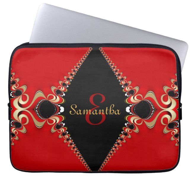 Funky Bohemian Red Guld Swirls Wallet Laptop Fodral (Framsidan)