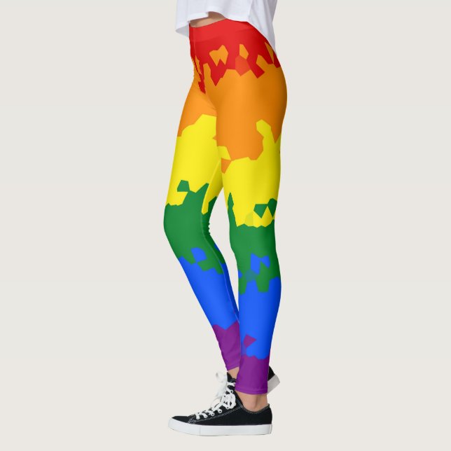 Funky Boho Abstrakt HBTQ Regnbågsmosaik Prideflagg Leggings (Vänster)