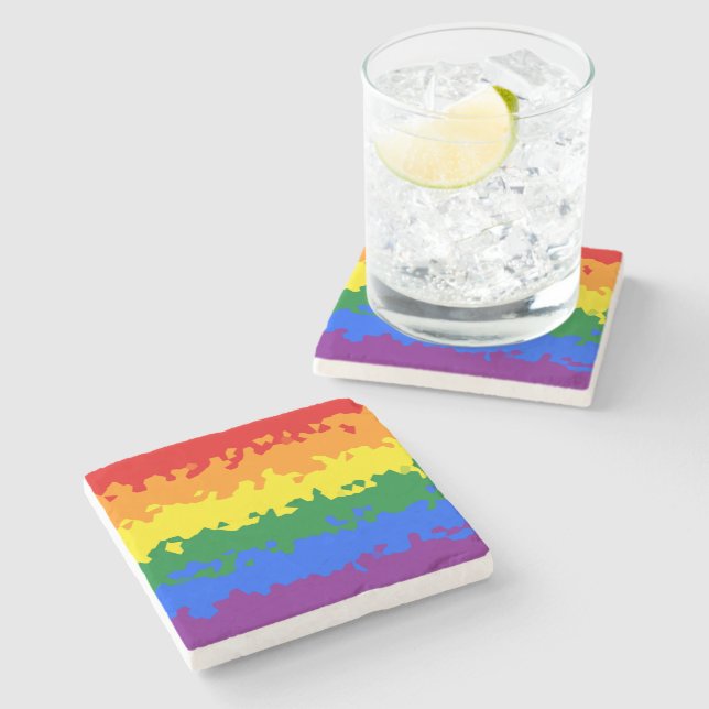 Funky Boho Abstrakt HBTQ Regnbågsmosaik Prideflagg Stenunderlägg (Sidan)