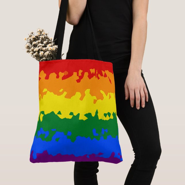 Funky Boho Abstrakt HBTQ Regnbågsmosaik Prideflagg Tygkasse (Närbild)