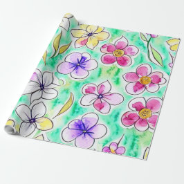 Funky Boho Art nouveau Blommigt Watercolor Presentpapper