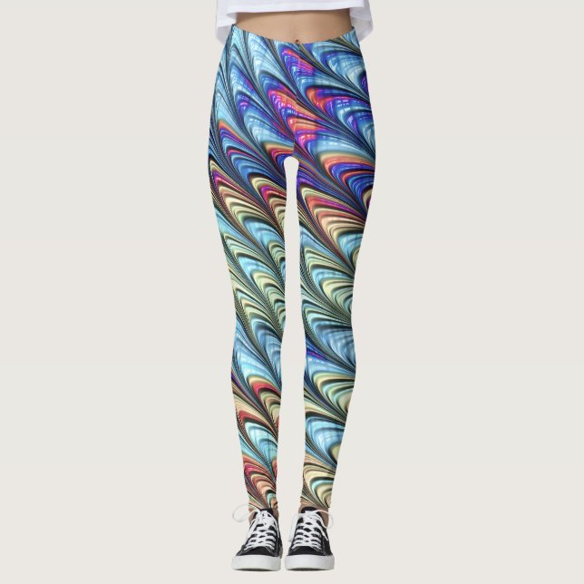 Funky Boho Färgglad Psykedelisk Våg Abstrakt Konst Leggings (Framsida)