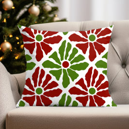 Funky Boho jul Poinsettia Flowers Red Grönt Kudde