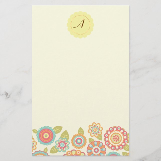 Funky Boho Retro Flowers Bröllop Brevpapper (Framsida)