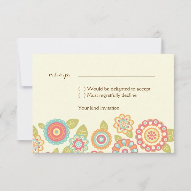 Funky Boho Retro Flowers Bröllop Inbjudningar (Framsida)