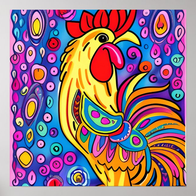 Funky Boho Tupp Farm Animal Porträtt Art Poster (Framsidan)