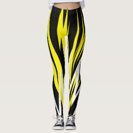 Funky Bold Abstrakt Art Black Gult White Leggings
