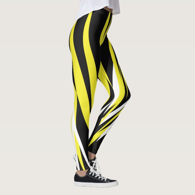 Funky Bold Abstrakt Art Black Gult White Leggings (Höger)