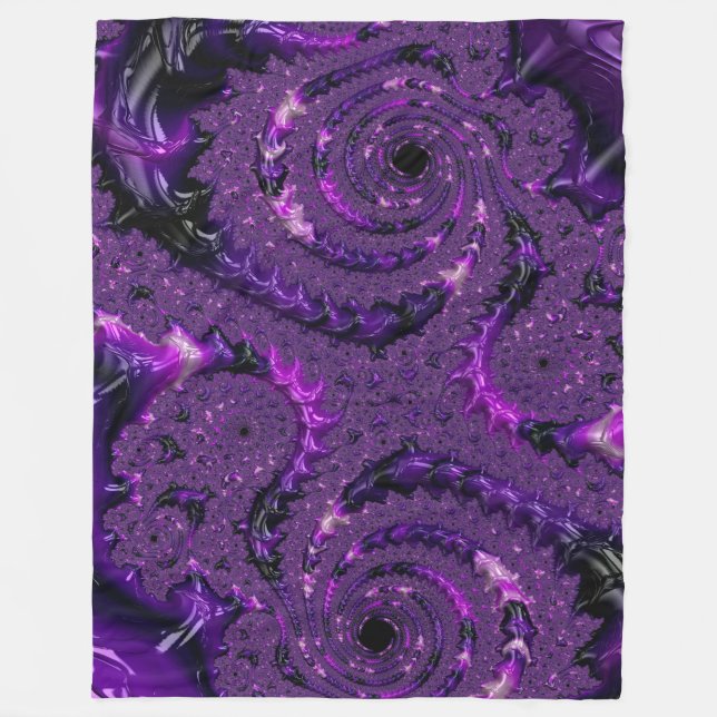 Funky Bold Boho Lila Digital Abstrakt Fractal Fleecefilt (Framsidan)