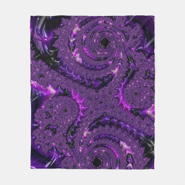 Funky Bold Boho Lila Digital Abstrakt Fractal Fleecefilt (Framsidan)