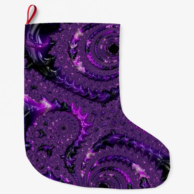 Funky Bold Boho Lila Digital Abstrakt Fractal Stor Julstrumpa (Framsidan)