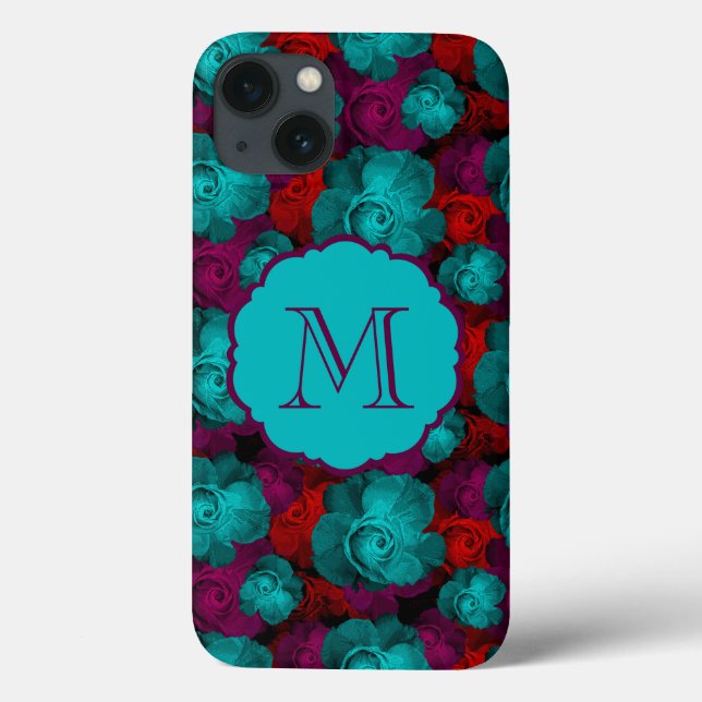 Funky Bold Rosor Mönster Monogram (Baksida)