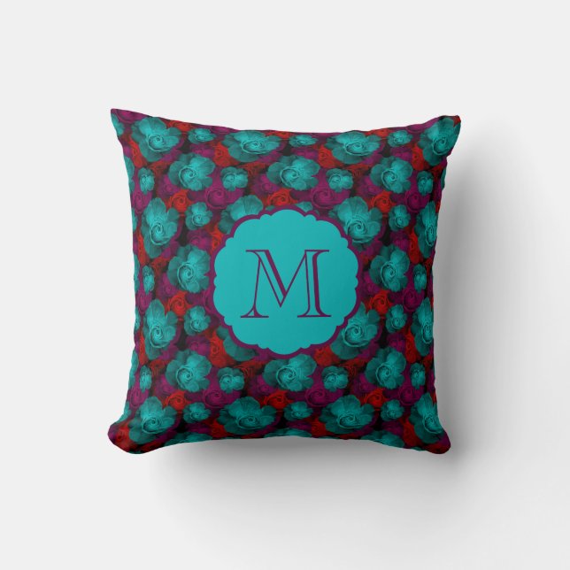 Funky Bold Rosor Mönster Monogram Kudde (Framsida)