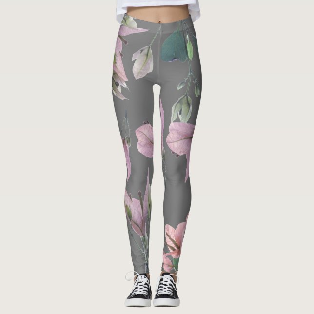 Funky Bougainvillea Växt Blommor Tryck Leggings (Framsida)