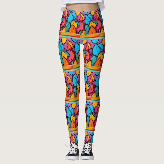 Funky bright and fun yoga pants long length leggings (Framsida)