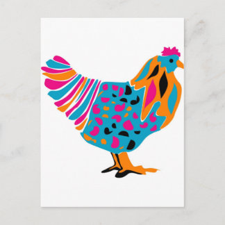Funky Bright Chicken Vykort