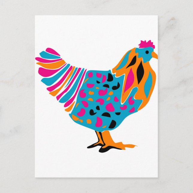 Funky Bright Chicken Vykort (Framsida)