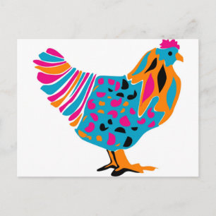 Funky Bright Chicken Vykort
