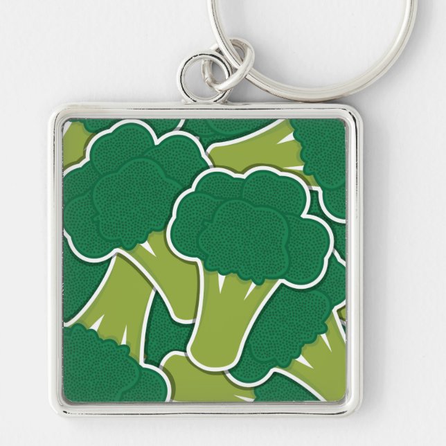Funky broccoli fyrkantig silverfärgad nyckelring (Framsidan)