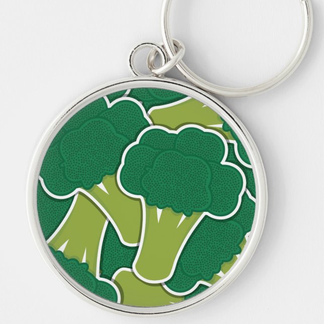 Funky broccoli rund silverfärgad nyckelring (Framsidan)