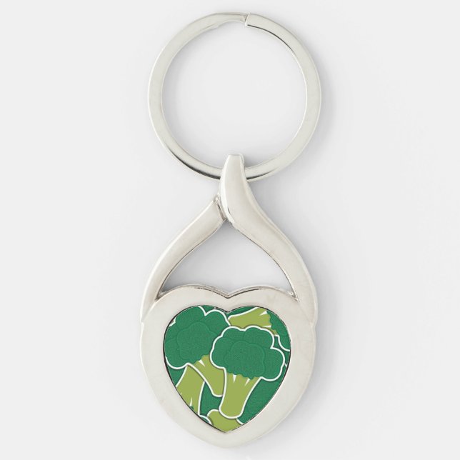 Funky broccoli twisted heart silverfärgad nyckelring (Framsidan)