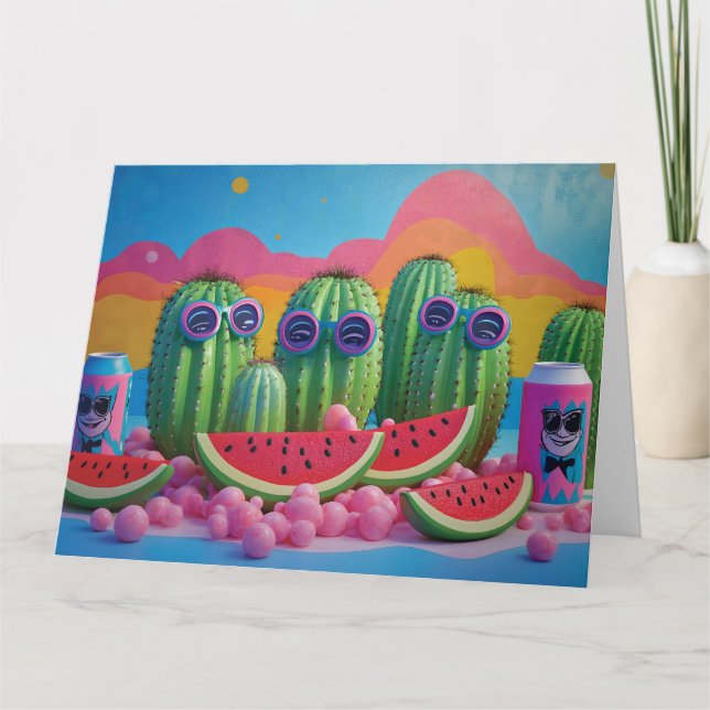 Funky Cacti med solglasögon, vattenmelon och godis Kort (Framsida)