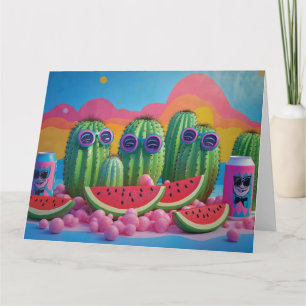 Funky Cacti med solglasögon, vattenmelon och godis Kort