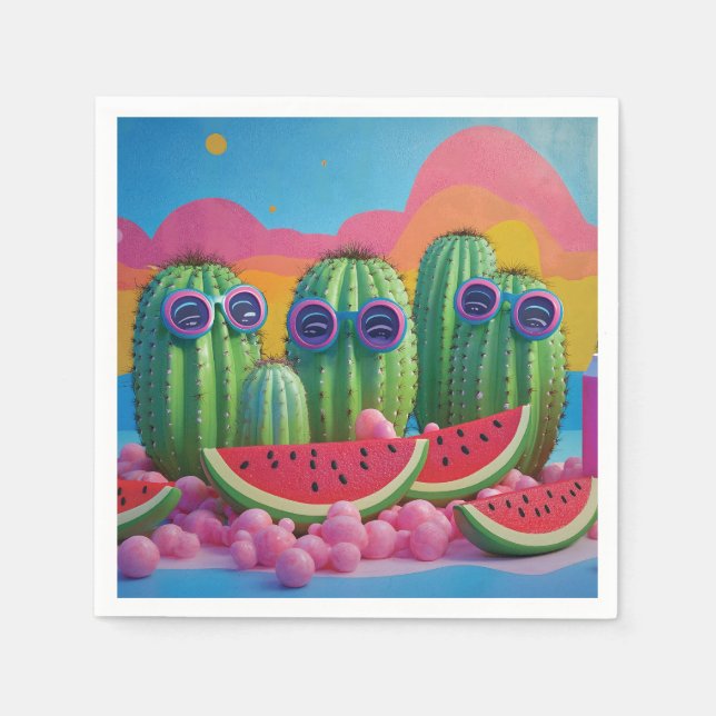 Funky Cacti med solglasögon, vattenmelon och godis Pappersservett (Framsidan)