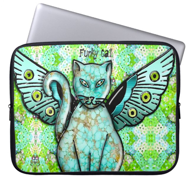 Funky Cats - Aqua - Personlig Laptop Fodral (Framsidan)