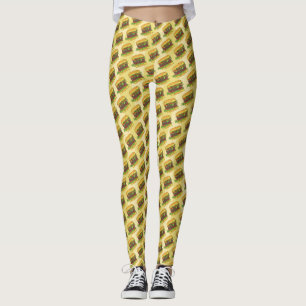 Funky Cheeseburger Stripe Fast Food Burger Skriv u Leggings