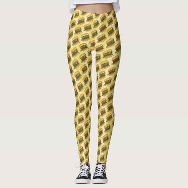Funky Cheeseburger Stripe Fast Food Burger Skriv u Leggings (Framsida)