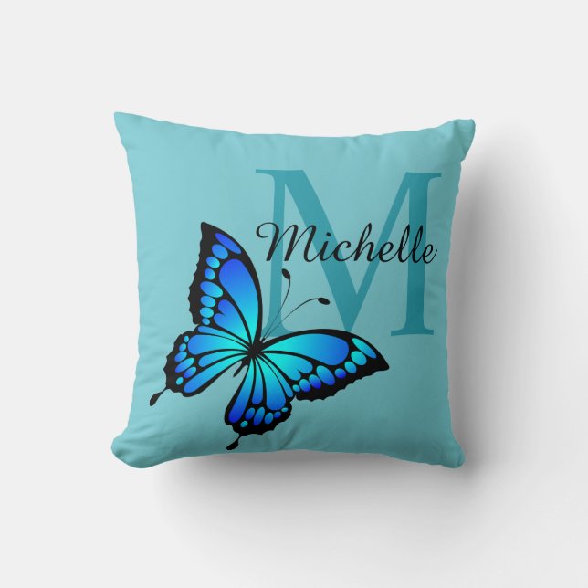 Funky Chic Butterfly Monogram Dekorativ kudde (Framsida)