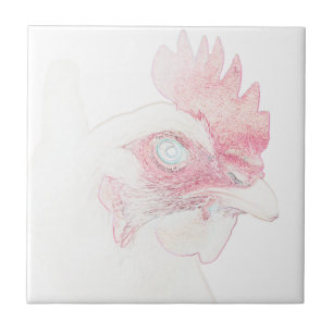 Funky Chicken Hen Tupp Head Sketch Kakelplatta