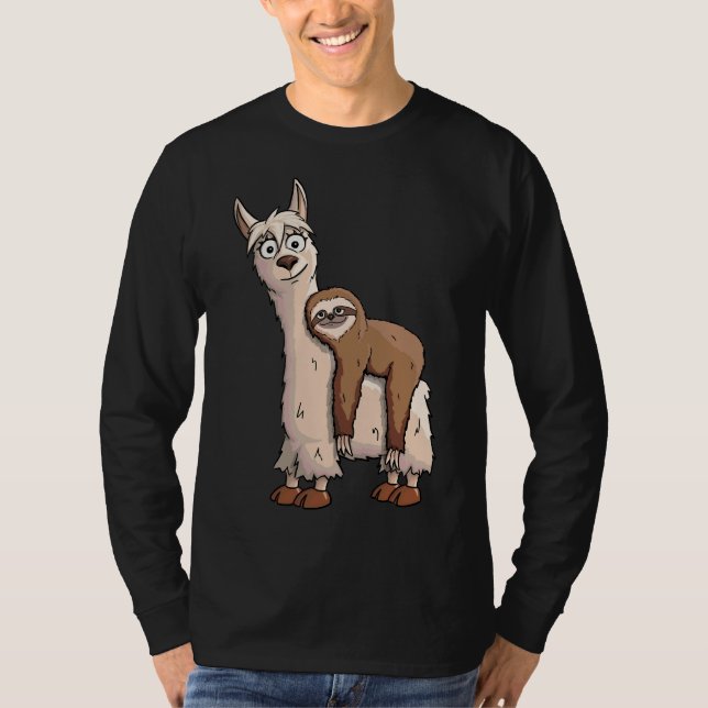 Funky Chilled Sloth Riding A Finare Llama T Shirt (Framsida)