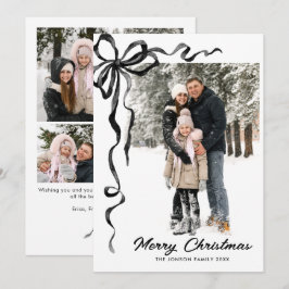 Funky Christmas Boho Black Bow Ribbon 5 Photo Julkort