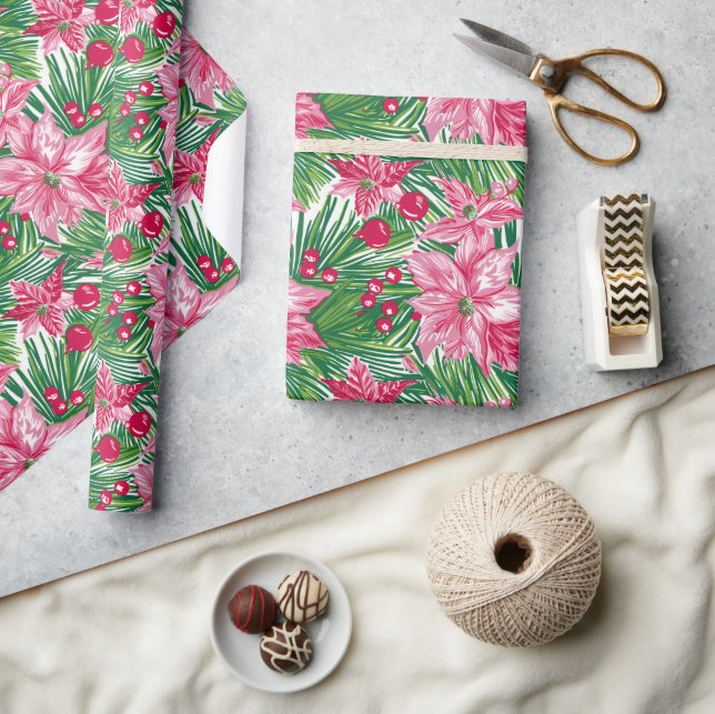 Funky Christmas Foliage Patterned  Presentpapper (Hantverk)