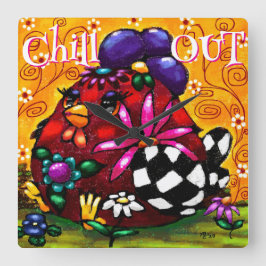 Funky Chunky Blommigt Chicken Colorful Personlig Fyrkantig Klocka