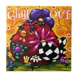 Funky Chunky Blommigt Chicken Colorful Personlig Kakelplatta