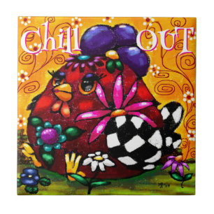 Funky Chunky Blommigt Chicken Colorful Personlig Kakelplatta