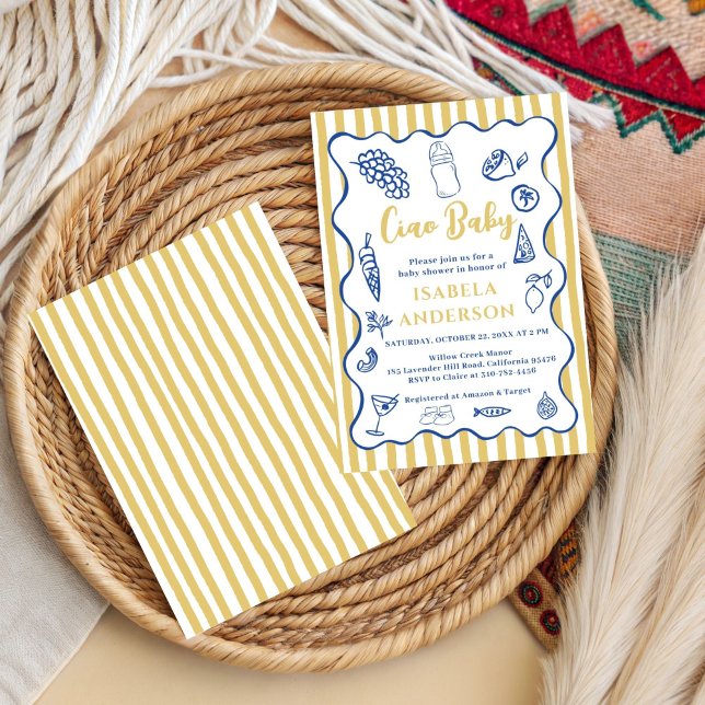 Funky Ciao Baby Hand Drawn Italian Baby Shower  Inbjudningar (Skapare uppladdad)