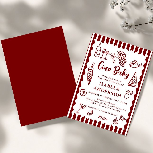 Funky Ciao Baby Hand Drawn Italian Baby Shower  Inbjudningar (Skapare uppladdad)