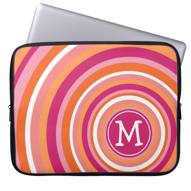 Funky Circle Mönster med Monogram Laptop Sleeve (Framsidan)