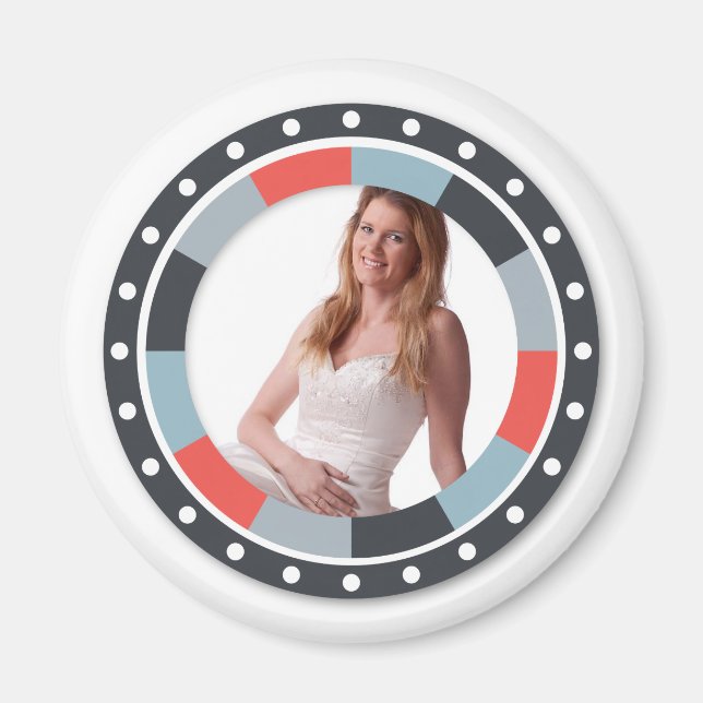 Funky Circle ram 2 - Grått och rött på vitt Magnet (Framsidan)