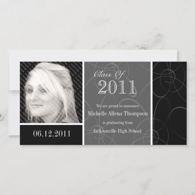 Funky Classic Black Swirls Studenten 2011 Photo C Meddelande (Framsida)