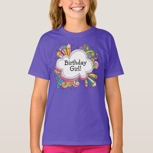 Funky Cloud Birthday Girl Ringer T-Shirt (Framsida)