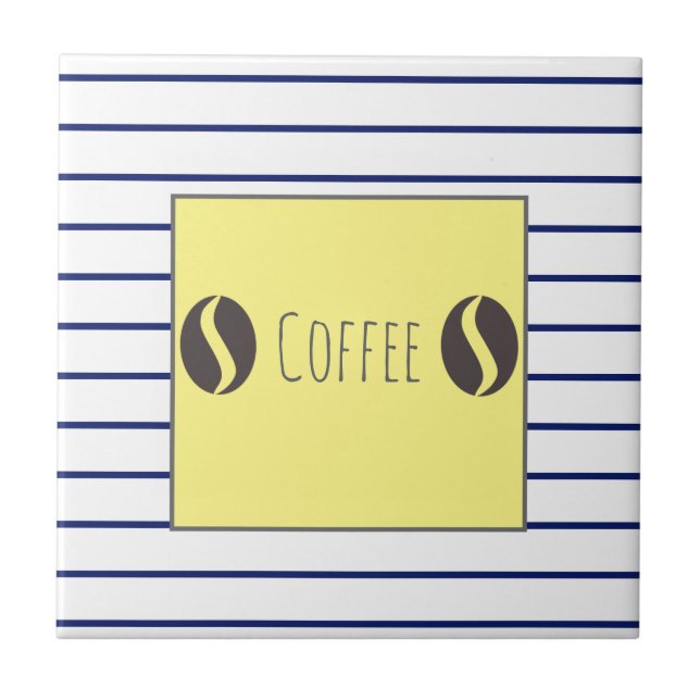 Funky Coffee Beans Blue White Rand Kakelplatta (Framsidan)