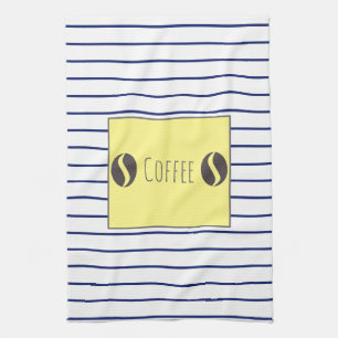 Funky Coffee Beans Blue White Rand Kökshandduk